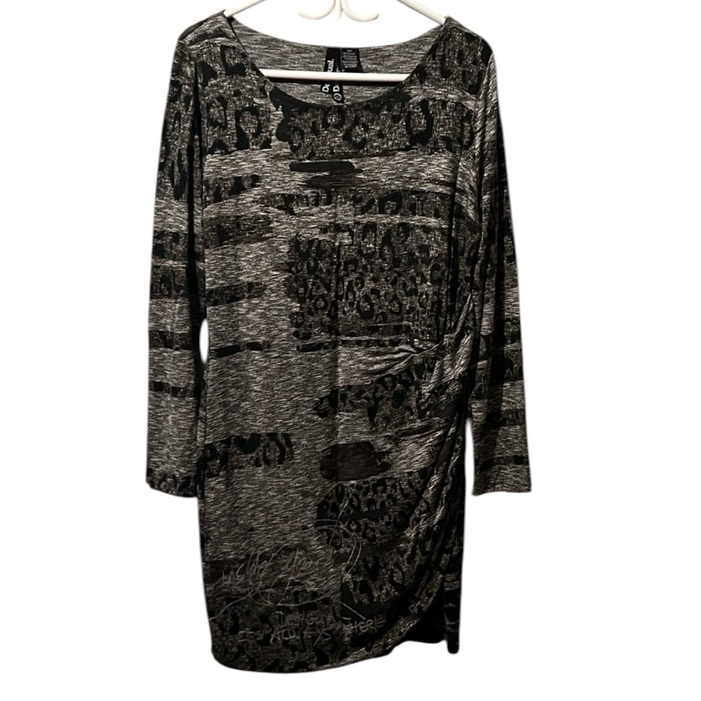 Women's Black & Gray Long Sleeve Knit Dress